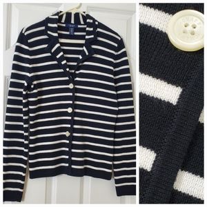 Chaps Cotton Knit Blazer Size M Black and White Stripes